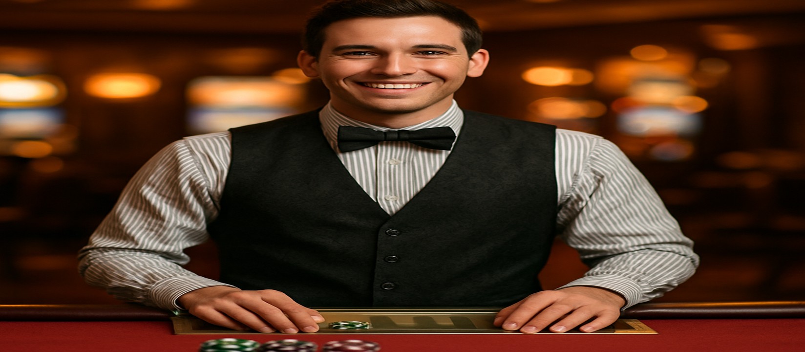 লাইভ টেবিলের পাশে বন্ধুসুলভ ডিলারের fd7 গেমিং প্ল্যাটফর্ম দৃশ্য