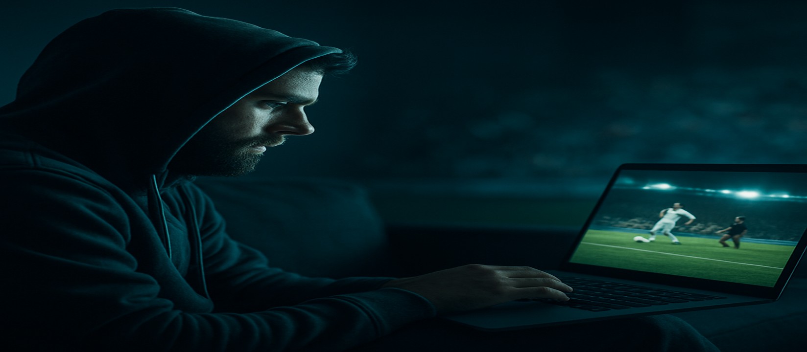 সোফায় বসে ল্যাপটপে fd7-এ গেম খেলে এমন একজন ব্যবহারকারী